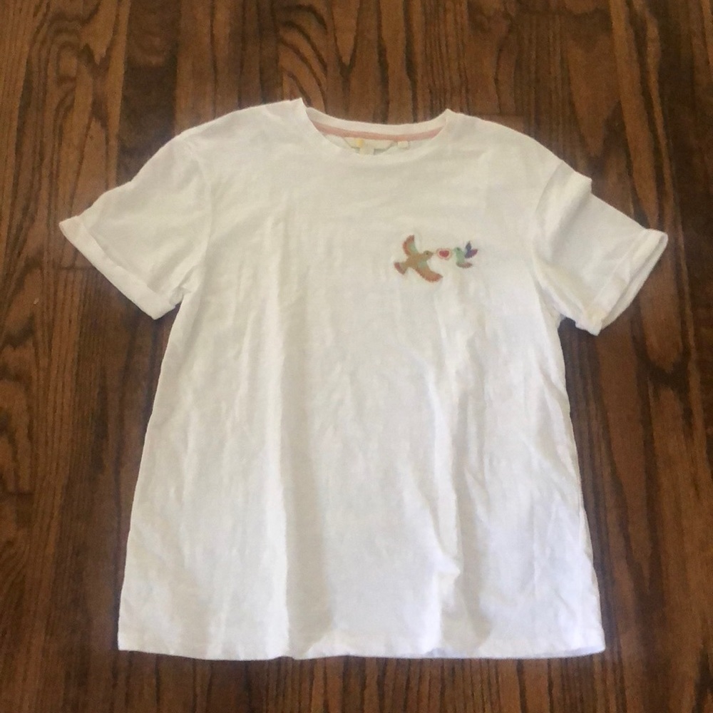 Boden cuff sleeve embroidered tee, size M